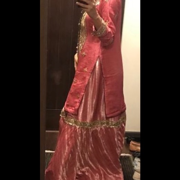 Gorgeous, New, Formal Silk Gharara with Embellished Shirt & Chiffon Dupatta - Picture 2 of 6